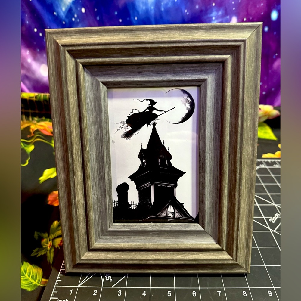 Flying Witch Halloween Wall Art Gothic Moonlit Silhouette Pagan Mythology Magic